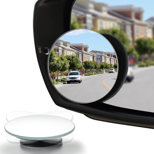 LivTee 2" Frameless Convex Blind Spot Mirrors with Adjustable Mounts, Pack of 2