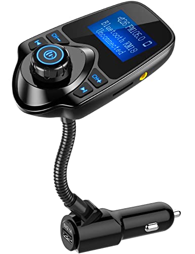 Nulaxy KM18 Bluetooth FM Transmitter with 1.44" Display and Flexible Gooseneck