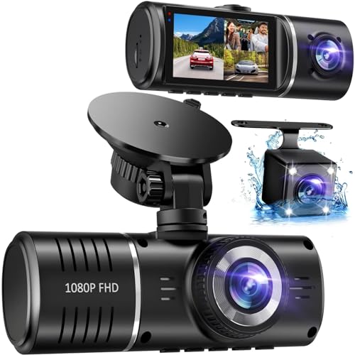 3-Channel 1080P Dash Cam with Front, Rear, and Interior Cameras