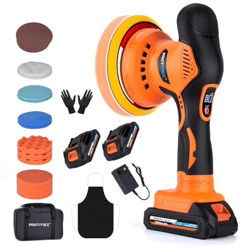 Protmex Cordless 6-Inch Car Buffer Polisher with Dual 21V Batteries