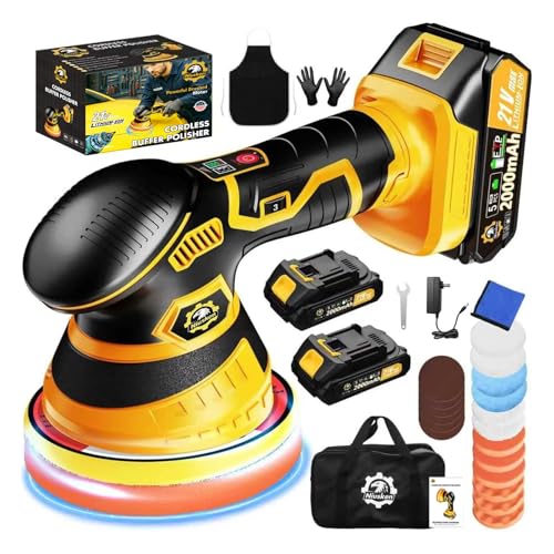 Cordless 6-Speed Car Buffer Polisher with Dual Batteries and 18 Attachments