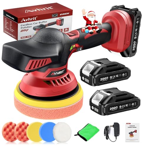Avhrit 6-Inch Cordless Car Polisher with Dual 21V Batteries and Variable Speed
