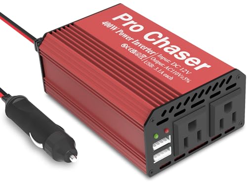Pro Chaser 400W Vehicle Power Inverter with Dual USB and AC Outlets