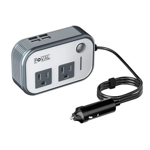 200W Car Power Inverter with 2 AC Outlets and 4 USB Ports