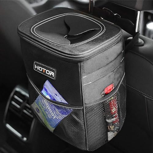 Car Trash Can with Lid and Storage Pockets ,  Leak-Proof and Waterproof