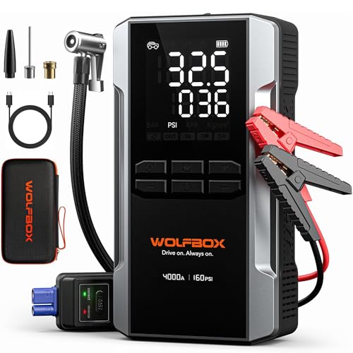 WOLFBOX 4000A Portable Jump Starter with Air Compressor and LED Light