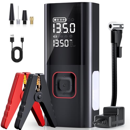 Portable 5000A Jump Starter with Air Compressor and LED Light