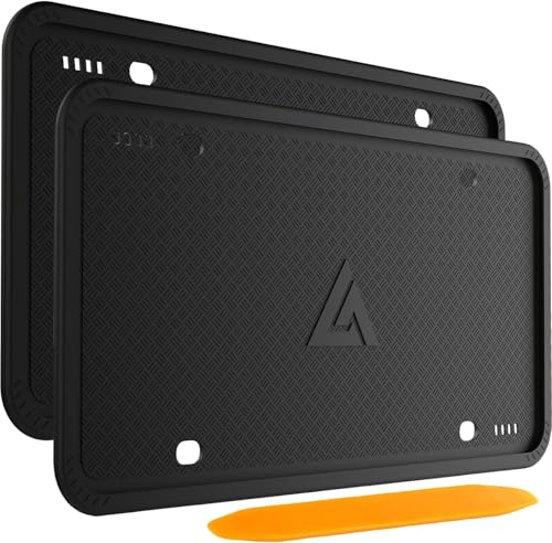 Aujen Silicone License Plate Frames, 2-Pack, Black, Universal Fit