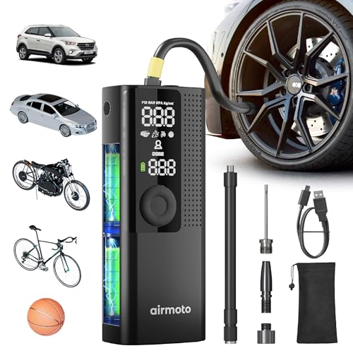 Airmoto Portable Cordless Tire Inflator with Digital Gauge and LED Light