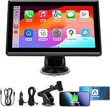 7" Portable Wireless CarPlay Screen for Car – Apple CarPlay & Android Auto, HD Touch Screen Car Stereo, Bluetooth, GPS Navigation, Voice Control, Plug-and-Play with FM/AUX/Mirror Link (Black)