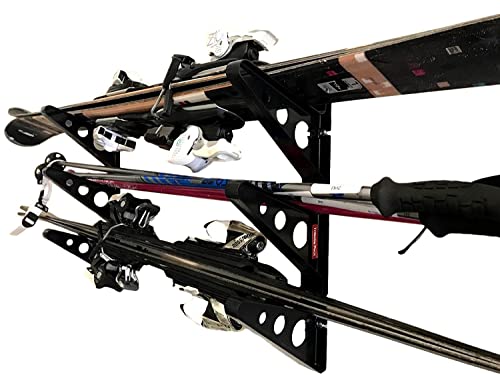 Heavy-Duty Horizontal Ski and Snowboard Wall Rack - Holds 3 Pairs