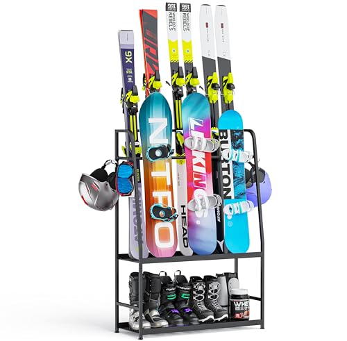 Freestanding Steel Ski and Snowboard Rack for Garage